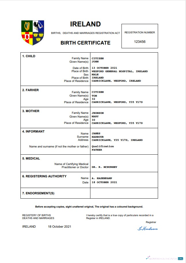 Download Ireland birth certificate Word and PDF template Photoshop template